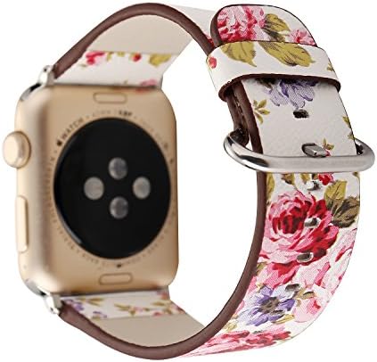 Rykimte Smart Watch Band For Apple Watch iWatch Chromatic Colorful Rainbow Flower Leather Strap Wrist Bracelet Replacement Wristband With Metal Adapter For Women Girls Ladies ( Flower I 38mm )