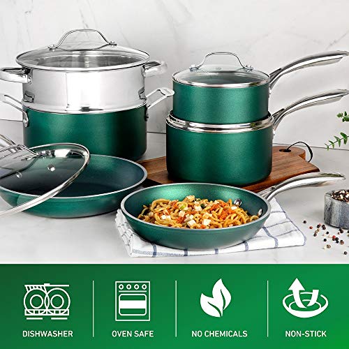 Granitestone Diamond Granite Stone Classic Emerald Pots and Pans Set