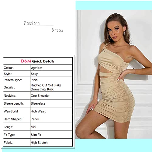 D&M WOMEN’S SEXY RUCHED BODYCON BACKLESS SPAGHETTI STRAP CLUB PARTY DRESSES(APRICOT,LARGE)