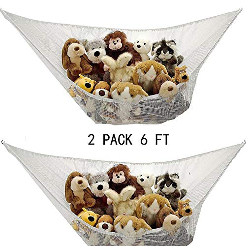 2 Pack Toy Hammocks Stuffed Animal Storage Hammock 6 feet Jumbo Net Heavy Duty Nylon Netting with Elasticized Border Organize Clutter in Kids Room