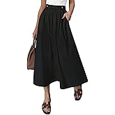 CFLONGE Women's 2025 Bohemian Long Skirts Flowy High Waist A Line Maxi Skirts for Women Summer Pleated Midi Skirt with Pocket