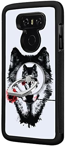 LG G6 Case with Ring Holder Stand Wolf Rose Painting, YC Hongda Series - Ultra Slim Luxury Case Cover With 360 Rotating Ring Grip/Stand Holder/Kickstand For LG G6, black