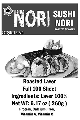 100 Full Sheets / 260g ( 9.17 oz ) Premium Restaurant Quality / Yaki Sushi Nori Roasted Seaweed Rolls 'n Wraps Laver, Resealable Bag - Full Sheet - ( 100 Sheets ) - Very Fresh