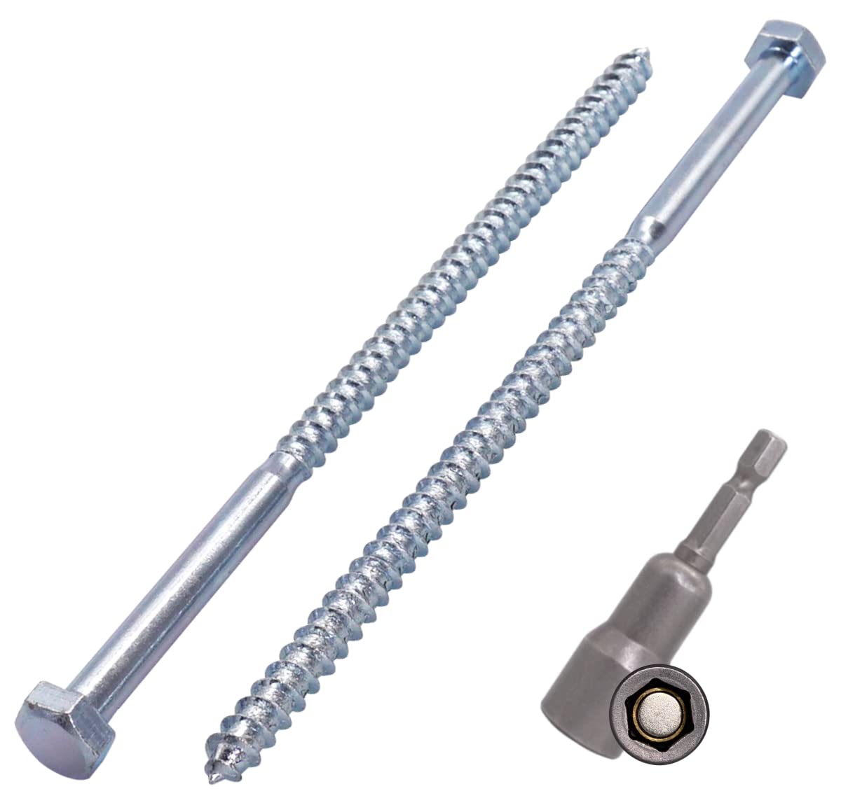 SKIR'CO (6 pcs) DIN 571 Zinc Plated Steel Hexagon Wood Screws M8 x 200 mm, Coach Screws, Hex Screw, Lag Bolts (With Magnetic Hex Bit) โ image 1
