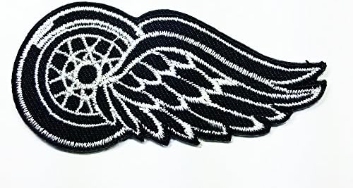 NHL Detroit Wings Patch (White on Black)embroidered Iron on Hat Jacket Hoodie Backpack Ideal for Gift/ 7.4cm(w) X 3.5cm(h)