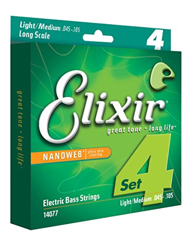 Elixir Strings Nickel Plated Steel 4-String Bass Strings w NANOWEB Coating, Long Scale, Light/Medium (.045-.105)
