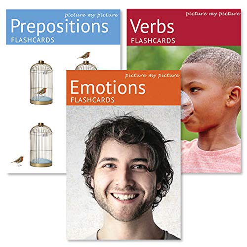 Feelings & Emotions, Prepositions & Verbs Flash Card Pack | 120 Language Photo Cards | Vocabulary Builder | Speech Therapy & Autism Learning Materials | ESL Teaching Materials