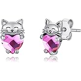 925 Sterling Silver Cat Earrings Cute Animal Kitten Stud Earrings cat Jewelry Gifts for Women Girls Hypoallergenic Earrings for Sensitive Ears