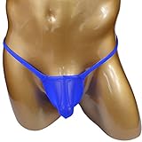 Mens Sheer Thongs G-strings Bulge Pouch C-thru T-back Underwear (S/M fit waist 27''-33'', Blue)