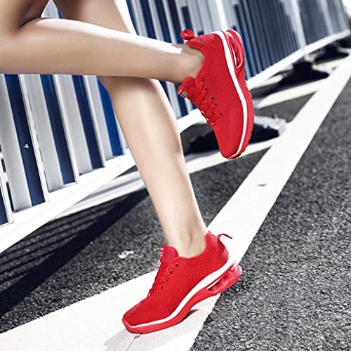 Sunshinehomely Women Mens Couple Flying Weaving Mesh Shoes Outdoor Casual Comfortable Running Sports Shoes Sneakers (Red, US:6.5)