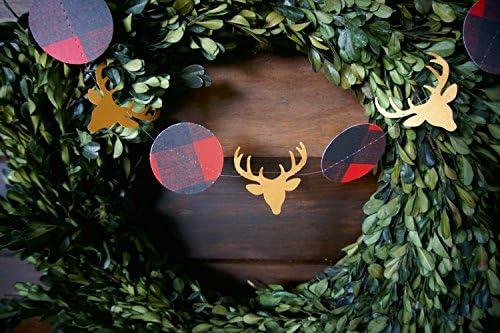 Buffalo Plaid and Deer Head Farmhouse Style Paper Garland Christmas Party Decor