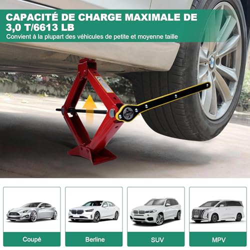 HYCHIKA Car Jack 3 Ton, Portable Car Jack with Lug Key Combination, Lifting Range 120 mm to 445 mm for SUV MPV and Auto