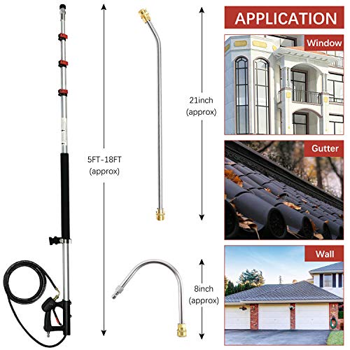 Buyplus Telescoping Pressure Washer Wand, 18 Feet Telescopic Lance with