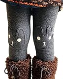 BogiWell Kid Girl Fall Winter Cute Warm Thick Rabbit Printed Fleece Legging Pant Dark Gray(US 5-6T,Tag 130)