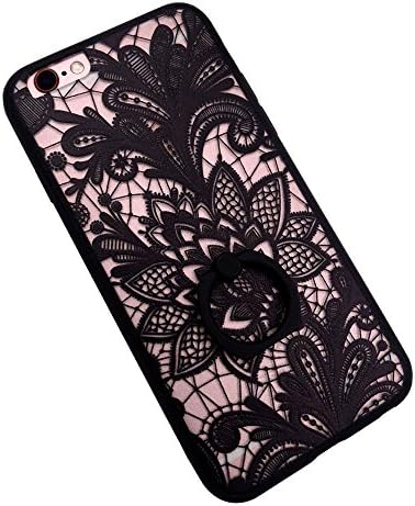 iPhone 7 Case Ring Stent Soft Rubber Tronsnic 3D Embossed Lace Flower Relief Pattern Acrylic Cover 360 Rotating Secure Grip/kickstand Shockproof (Black for iPhone 7 4.7'')