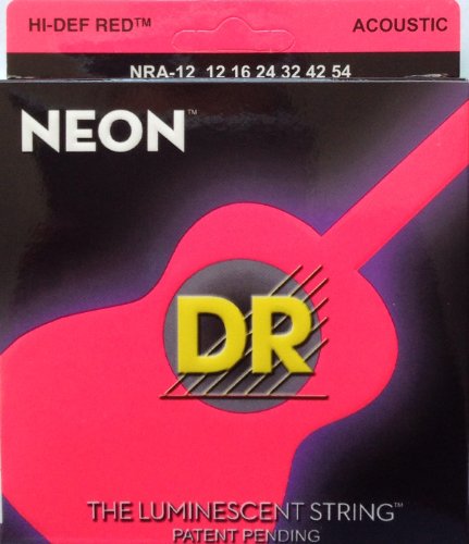 DR Strings Hi-Def NEON Red Coated Medium Acoustic Guitar Strings (12-54)