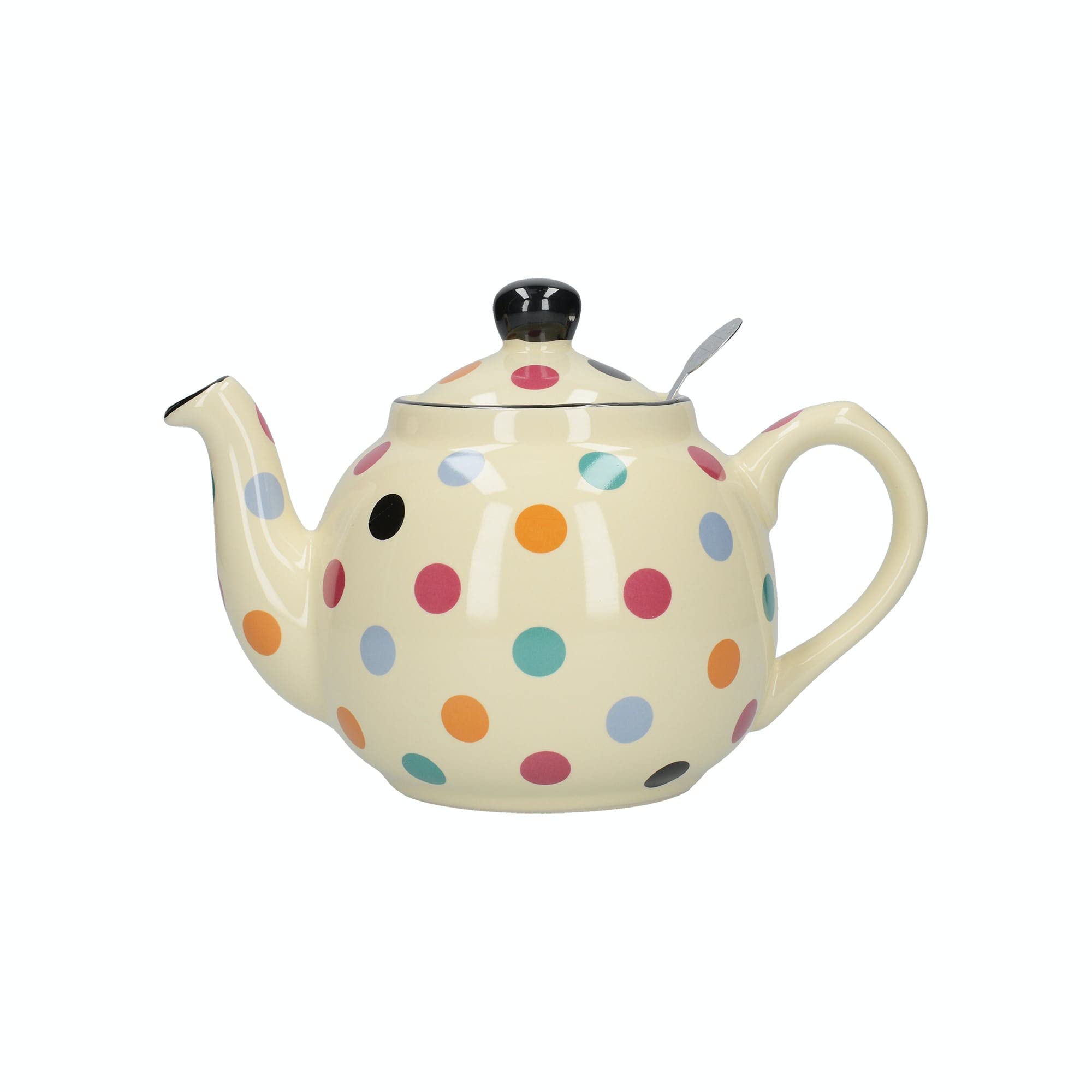 London Pottery Farmhouse Polka Dot Teapot with Infuser, Ceramic, Ivory/Multi Spot, 4 Cup (1 Litre)