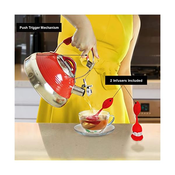 iCoolHandle Tea Kettle Whistling Red Hotness, Surgical Stainless Steel