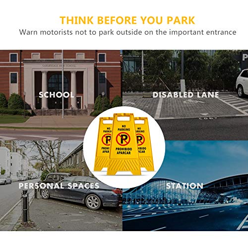 MYSBIKER No Parking Sign, 3 Pack Yellow Sign Stand-Up Floor Signs Readable on Both Sides,with Both English and Spanish - Thumbnail 5