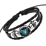 Rosemes Retro 12 Constellation Beaded Hand Woven Leather Bracelet PUNK Chain Cuff Aries