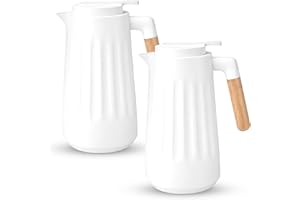 2 Pcs Thermal Coffee Carafe 34 oz Double Wall Vacuum Carafe with Insulated Glass Liner and Wood Handle for Keeping Cold or Ho