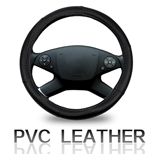 ECCPP Steering Wheel Cover 15 Inch Universal PVC Semi-PU Leather - Black with Grey Line Auto Steering Wheel Cover