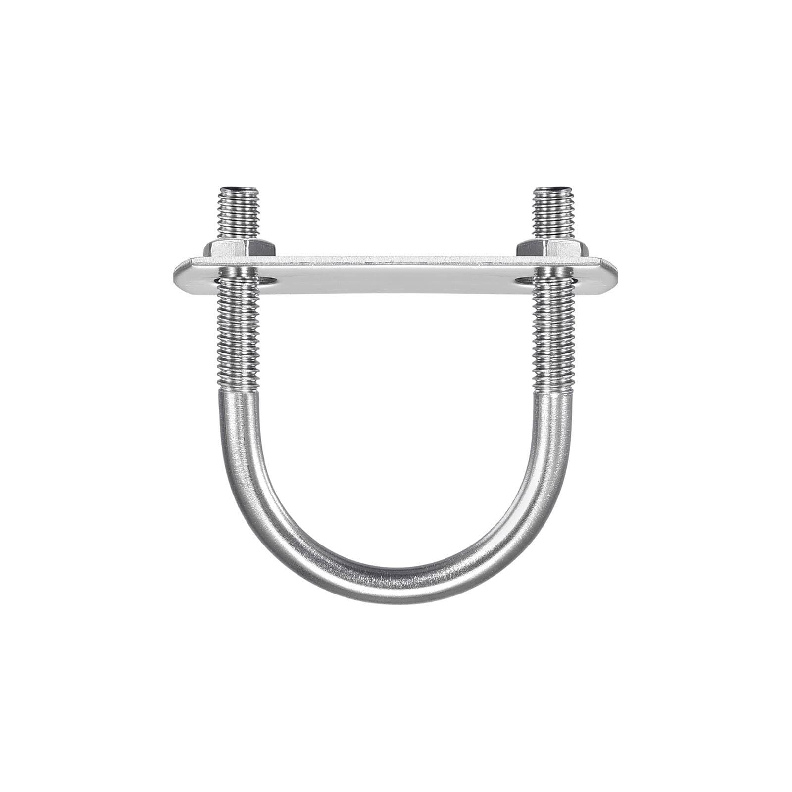 TOP-VIGOR 2 sets M6 Round U-Bolts, 33mm Inner Width 53mm Length 304 Stainless Steel Tie Down U-Bolts with Nut, Plate for Building Installations Mechanical Parts Connection Cehicles Ships