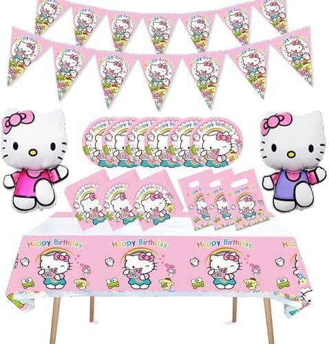 Photo 1 of Kitty Girls Birthday Party Balloons, Dinner plates, Paper towels,Banners, Tablecloths,Gift bags,Baby shower Birthday party decorations - Serves 10 Guests