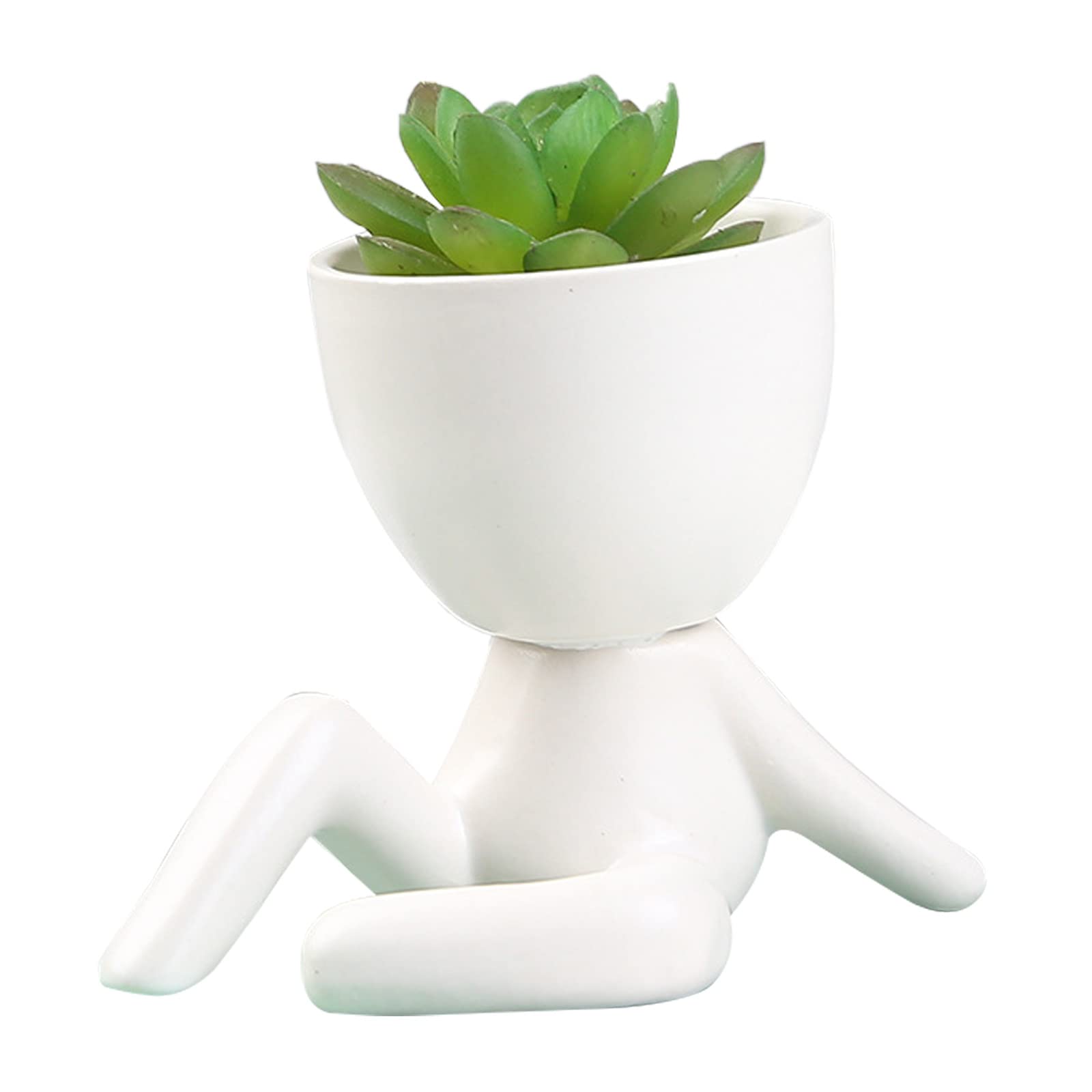 Tita-Dong Creative Human Shaped Flower Pots, Ceramic Succulent Planters, White Ceramic Pots for Home Office Decor (#5)