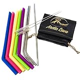 Arctic Lava Silicone and Stainless Steel Straw Set with 2 Cleaning Brushes in a Handy Storage Pouch. Fits 30oz Yeti / RTIC Style Tumblers