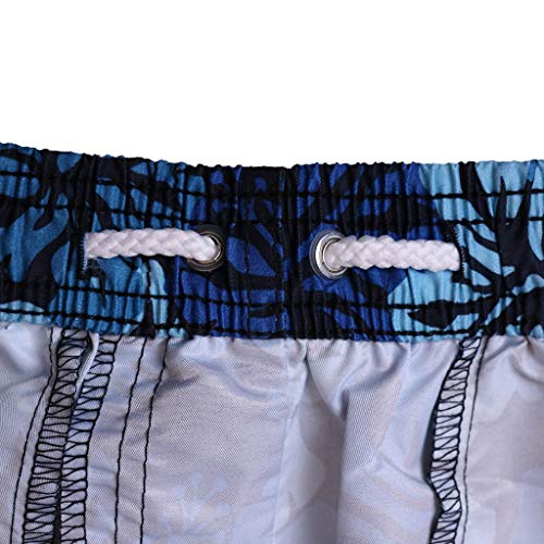Men Swim Trunks, JOYFEEL Print Quick Dry Casual Elastic Waist Beach Shorts Surfing Running Active Watershort Pockets Blue
