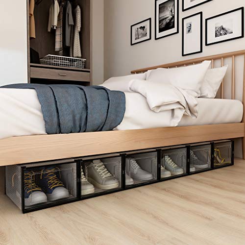 Azadx Clear Shoe Storage Large Shoe Organizer Stackable 6 Pack, Plastic