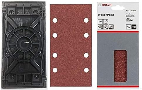 Bosch Replacement Sanding Plate with Bosch Sanding Sheets for Wood & Paint (10/Pack - Mixed Grit) (Version to Fit: Bosch PSS 200A Sander ONLY)