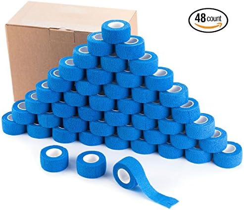 DLot 48 Rolls Self Adhesive Bandages Cohesive First Aid Wrap Medical Tape Elastic Waterproof for Finger Ankle Wrist Elbow Sprains Swelling 1" x 5 Yards (Blue)