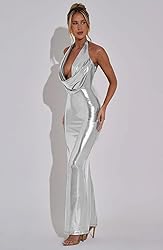 Memoriesea Women's Luxury Metallic Halter Neck