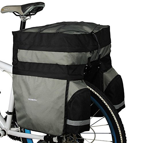 ROSWHEEL 3 in 1 60L MTB Bicycle Carrier Bag Rear Rack Bike Trunk Bag Luggage Pannier Back Seat Double Side Cycling Bycicle Bag 14590 with Rain Cover