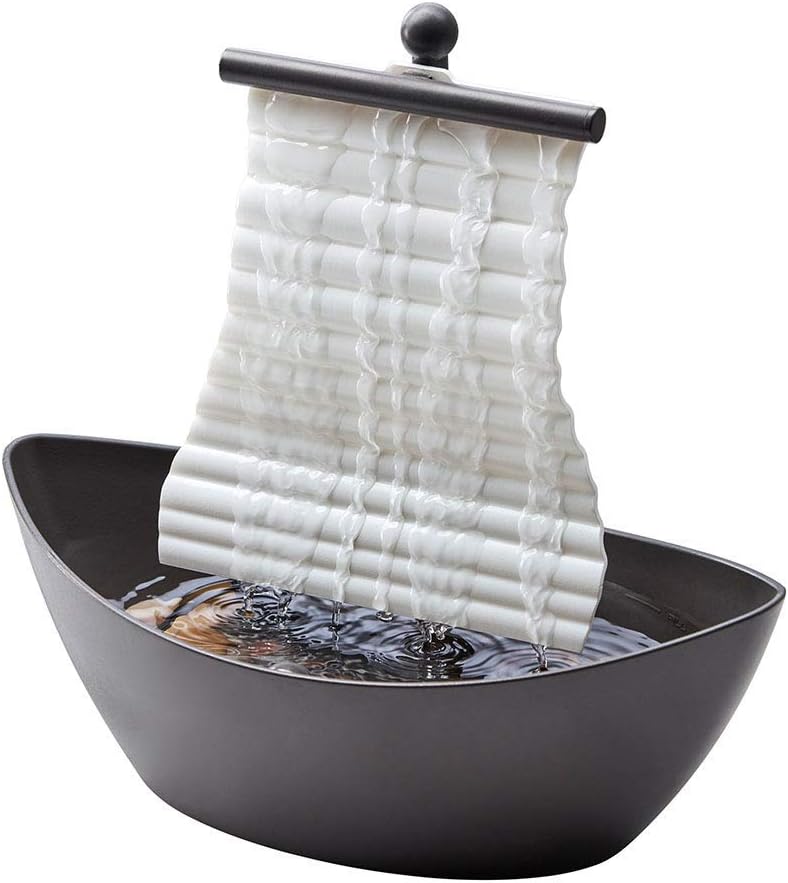 Indoor Fountains & Accessories - Homedics White Waters Relaxation Indoor Tabletop Fountain, Ambient LED Lighting and Natural Waterfall Sounds for Home, Office, Bedroom, Desktop, Spa and Décor, 6.10”x4.25”x10”