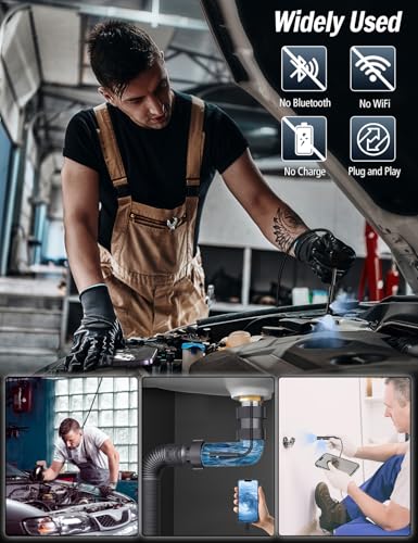 Dual-Lens Ferdiiz Endoscope Inspection Camera, 1920P HD Borescope Camera, 32.8ft Semi-Rigid Snake Endoscope, IP67 Waterproof Drain Pipe 8 Adjustable LEDs Borescope, Man's Gadgets Tool, iOS9+ Android6+