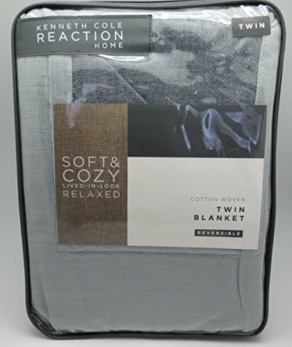 Kenneth Cole Reaction Home Cotton Woven Reversible Twin Size Blanket in a Blue Color