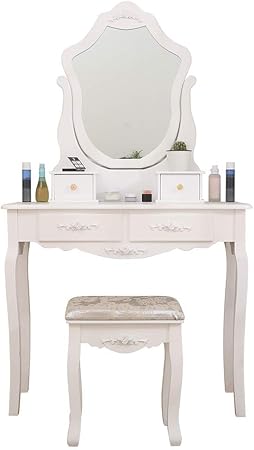 Boju White Dressing Table 4 Drawers And Stool Set With Single Mirror Large Bedroom Vanity Makeup Table For For Ladies Girls Woman Gift Amazon Co Uk Kitchen Home