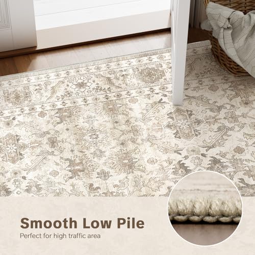 HOMFINE Beige Vintage Living Room Rug, 160 x 230 cm – Machine Washable Non-Slip Short Pile Soft Large for Living Room, Bedroom, Dining Room, Hallway