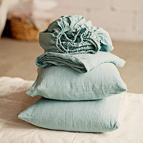 Lausonhouse Luxurious 100% Pure French Linen Sheet Set,Deep Pocket,4 Pieces Bedding Set- Queen