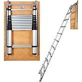 VEVOR Attic Ladder Telescoping, 350-pound Capacity, 39.37" x 23.6", Multi-Purpose Aluminium Extension, Lightweight and Portable, Fits 9.8'-10.5' Ceiling Heights, Convenient Access to Your Attic Standa