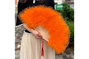 FLYDREAMFEATHERS 9 Colors Marabou Large Feather Fan 23"X12"for Dancing, Party, Wedding,Bridal Bouquet Deco (Orange)