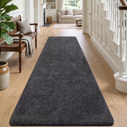 DEXI Flur Teppich Läufer 80 x 300 cm, rutschfest, Schwarz-grau