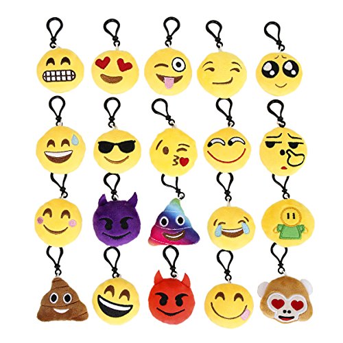 20 Pack 2" Cute Emoji Plush Keychain Mini Pillows Handbag Purse Face Emotion Car Key Ring Pendant Decorations Kids Party Favors (608506107478)