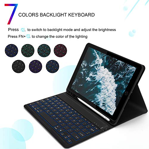 Jelly Comb Backlit Keyboard Case for iPad 10.2 2019(7th. Gen)/iPad Air 3/iPad Pro 10.5, Wireless