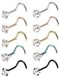 Jstyle 20G 10 Pcs Stainless Steel Nose Rings Studs Screw Piercing Body Jewelry 1.5mm