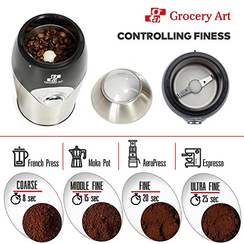 Electric Coffee Grinder Blade Mill - Small & Compact Simple Touch Automatic Grinding Tool for Whole Beans, Herbs, Pepper, Salt & Nuts - Safe No-Mess Counter Top Appliance - Great Gift Idea!