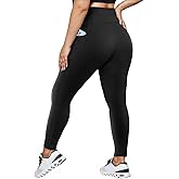 HLTPRO Plus Size Leggings with Pockets for Women - Black Yoga High Waist Tummy Control Pants for Workout